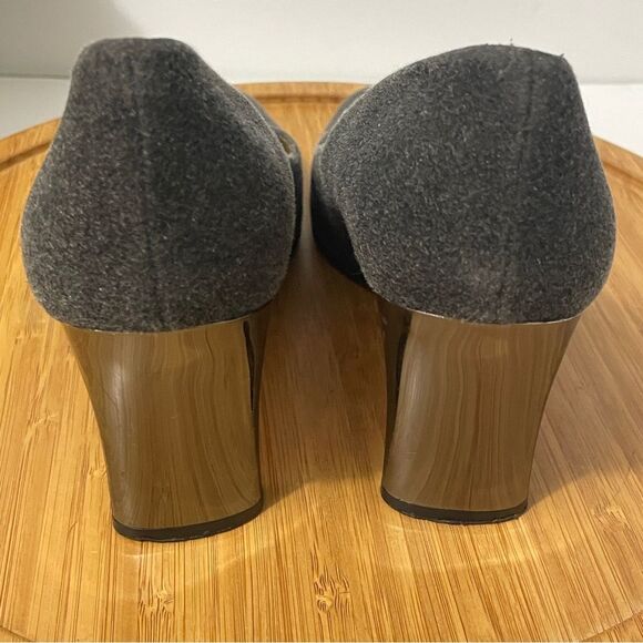 Etienne Aigner Grey Flannel Pumps Women’s 8 Vintage Silver Metallic Block Heel - Picture 4 of 8